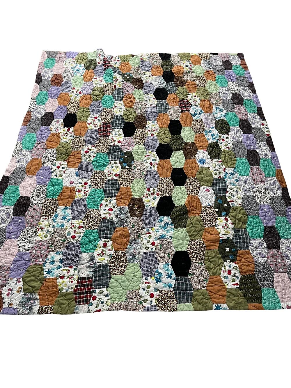 Vintage Handmade Patchwork Quilt Throw Blanket Double Sided 73x63.5 Floral
